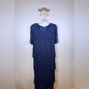 Star Dance Navy Blue Layered Lace Dress. Mother of Bride/Groom. Size L (BoM)
